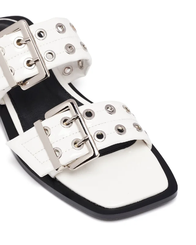 Ego Flat Sandal White Patent