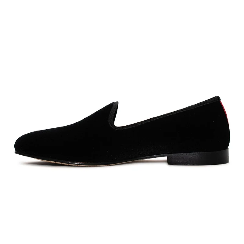 Men's Black Velvet Slipper II With Red Croc Effect Leather Stripe