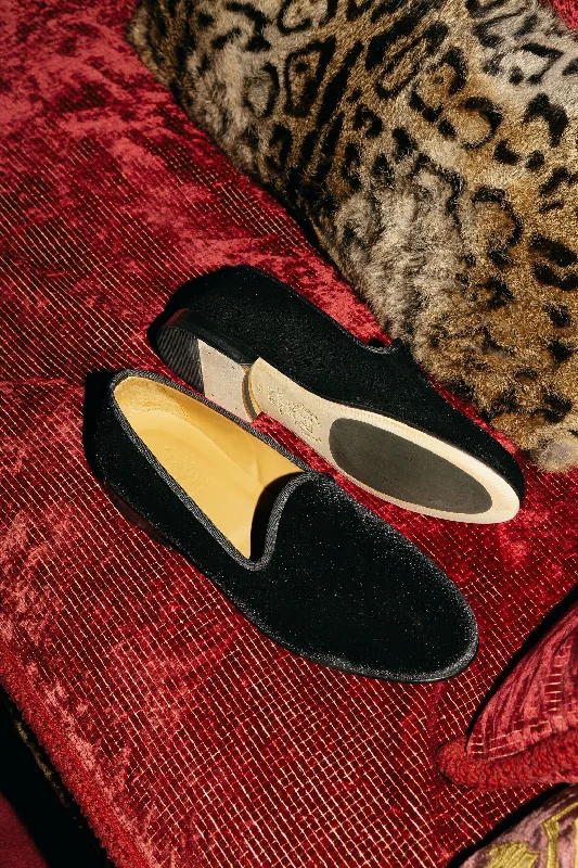 Men's Black Velvet Slipper II With Red Croc Effect Leather Stripe