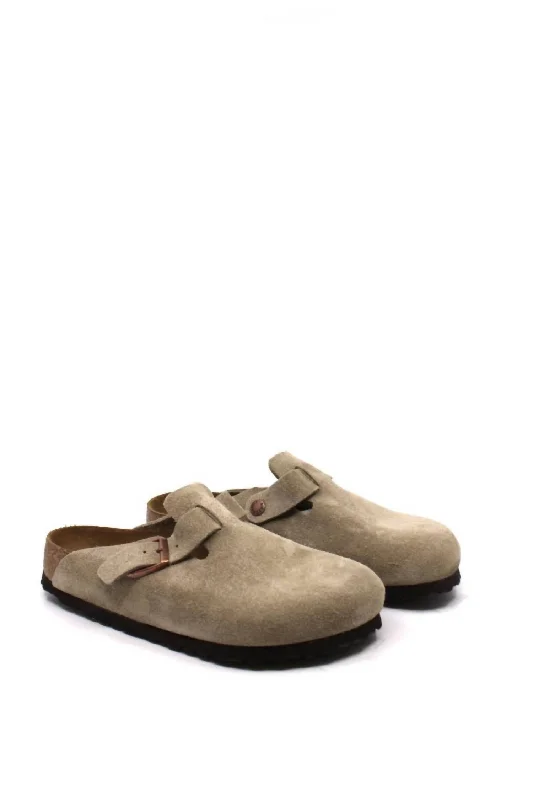 Men's Boston Soft Footbed Sandal - Narrow In Taupe Suede