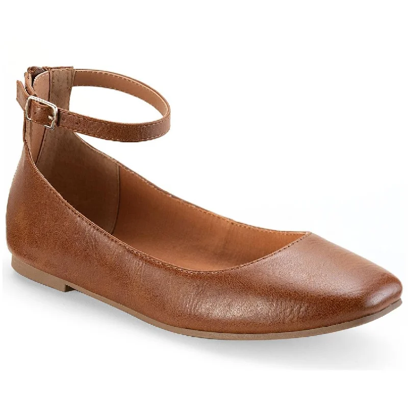 Sun + Stone Womens Noor Faux Leather Ankle Strap Flats