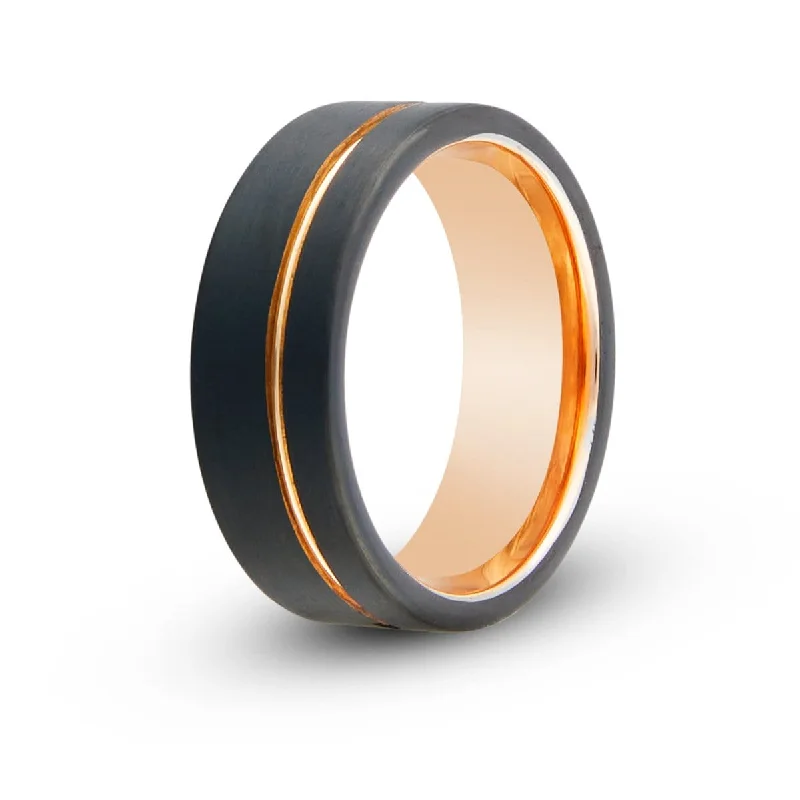 Men’s Black with Rose Gold Accent Tungsten Ring