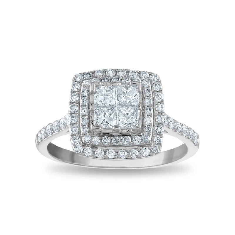 1 CTW Diamond Halo Engagement Ring in 14KT White Gold