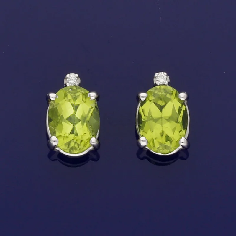 18ct White Gold Peridot and Diamond Stud Earrings