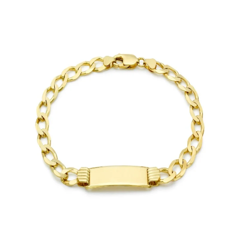 9K Yellow Gold Flat Curb Men's 8"" ID Bracelet