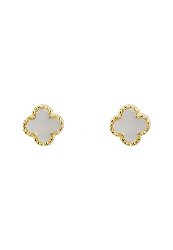 Mini Clover Flower Stud Earrings Mother Of Pearl Gold